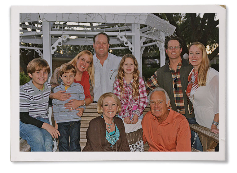 Sue and Ralph Carey (front) with their daughters Michelle (left) and Cristen (right), their sons-in-law Randy (left) and Alan (right), and their three grandchildren, Trey, Will, and Lauren (left to right).